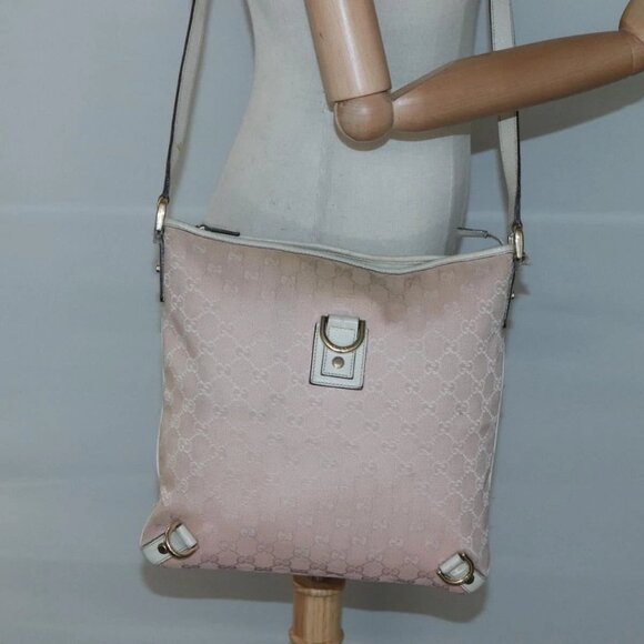 GUCCI GG Canvas Shoulder Bag Gold Pink 131326 Auth - Picture 1 of 16
